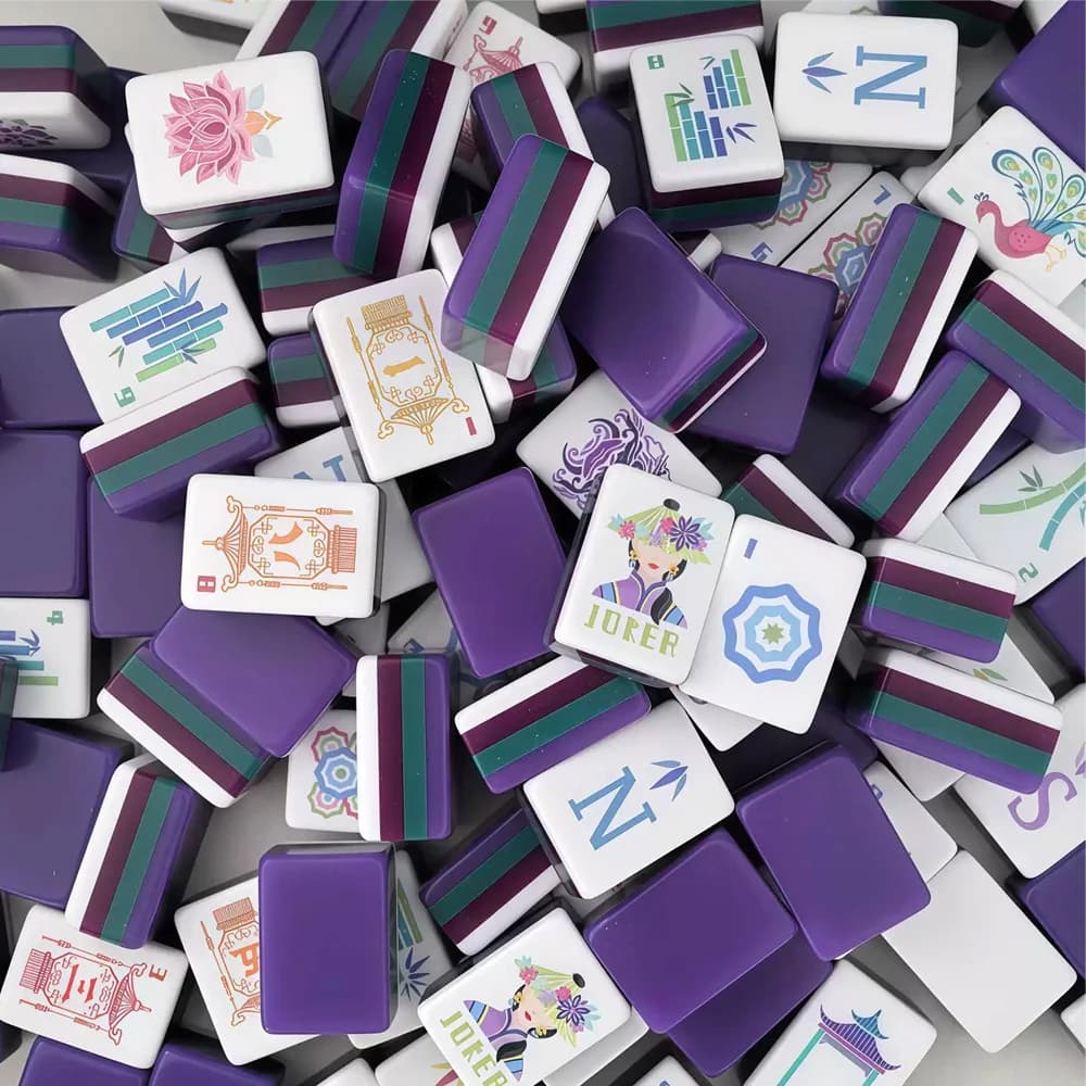 Set Mahjong Americano da 160 Tessere in Acrilico a 4 Strati, Verde Oliva e Viola Scuro, Gioco da Tavolo Portatile per Casa e Feste