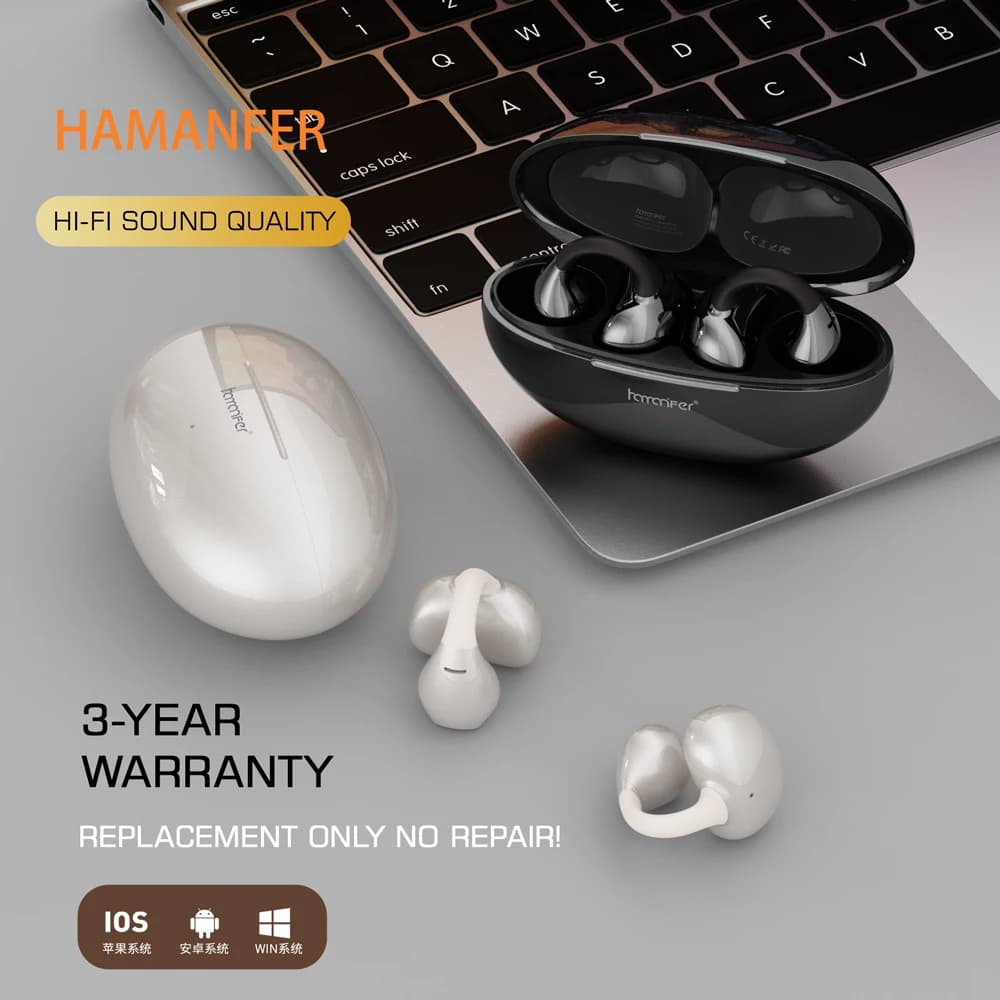 HAMANFER HM11 Bluetooth 5.4 Clip On Cuffie senza fili Auricolari Gancio per l'orecchio TWS Sport Gaming Cuffie con cancellazione del rumore Orecchio stereo