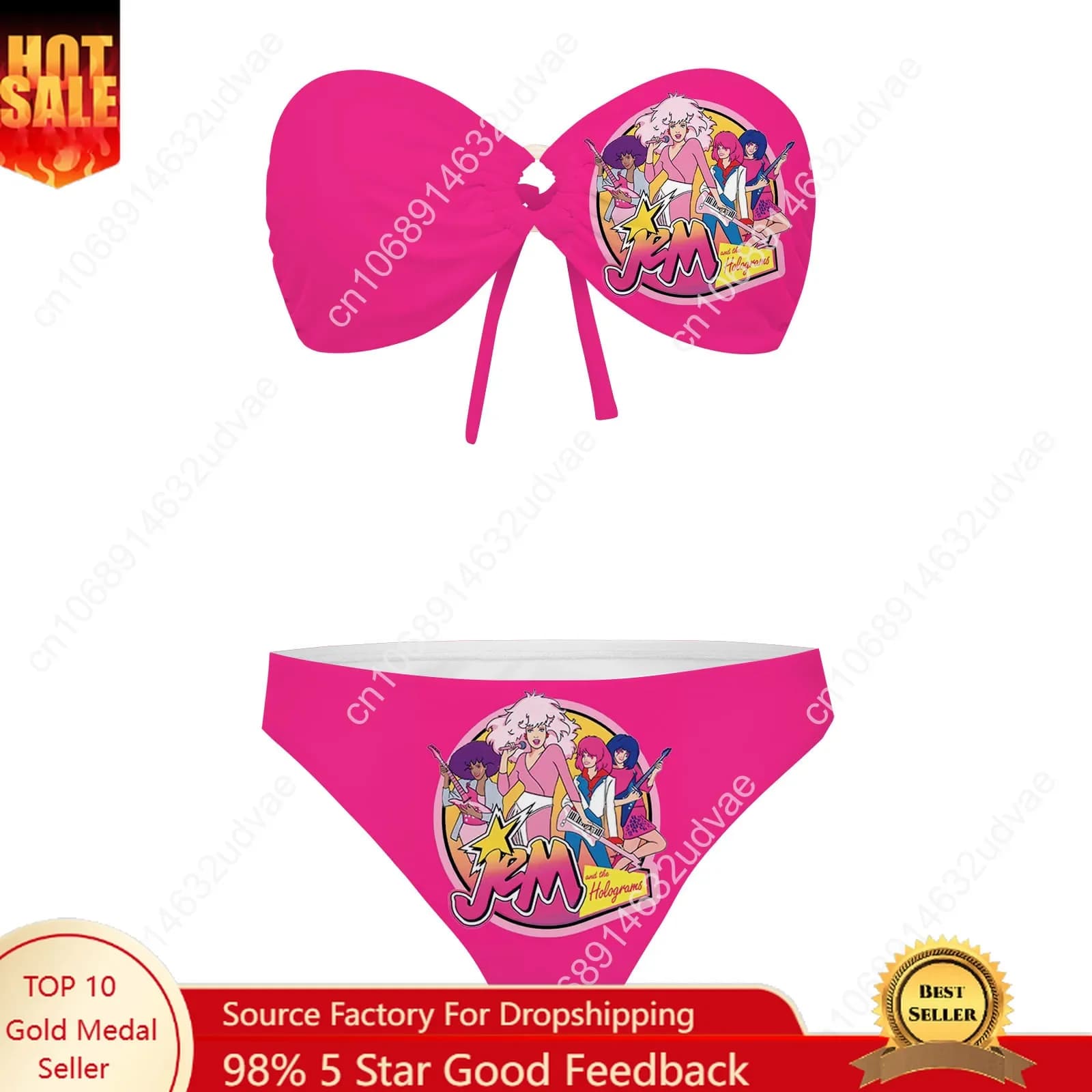 Jem and The Holograms Strapless Swimwear, Women's Swimwear, Fashionable Swimwear, Pool bikini, Customizable Beach Clothing