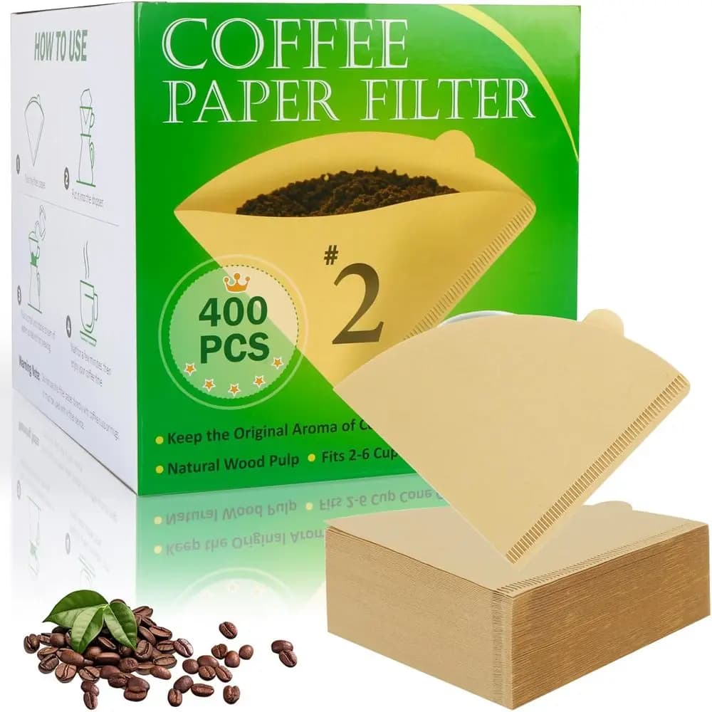 Filtri a Cono Marroni 100% Naturali, Misura 02, Compatibili con Macchine da Caffè a Goccia e Pour-Over, a Forma di V, Non Sbiancati, Design Robusto