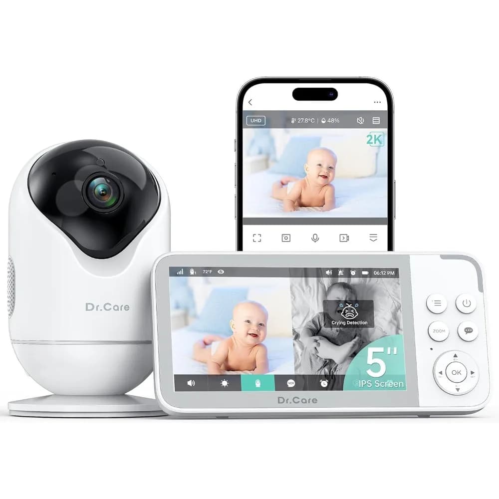 Baby monitor WiFi intelligente VistaView - Schermo diviso da 5" 1080P e controllo app fotocamera 2K, avvisi di crus e movimento, visione notturna HD, 5000 mAh