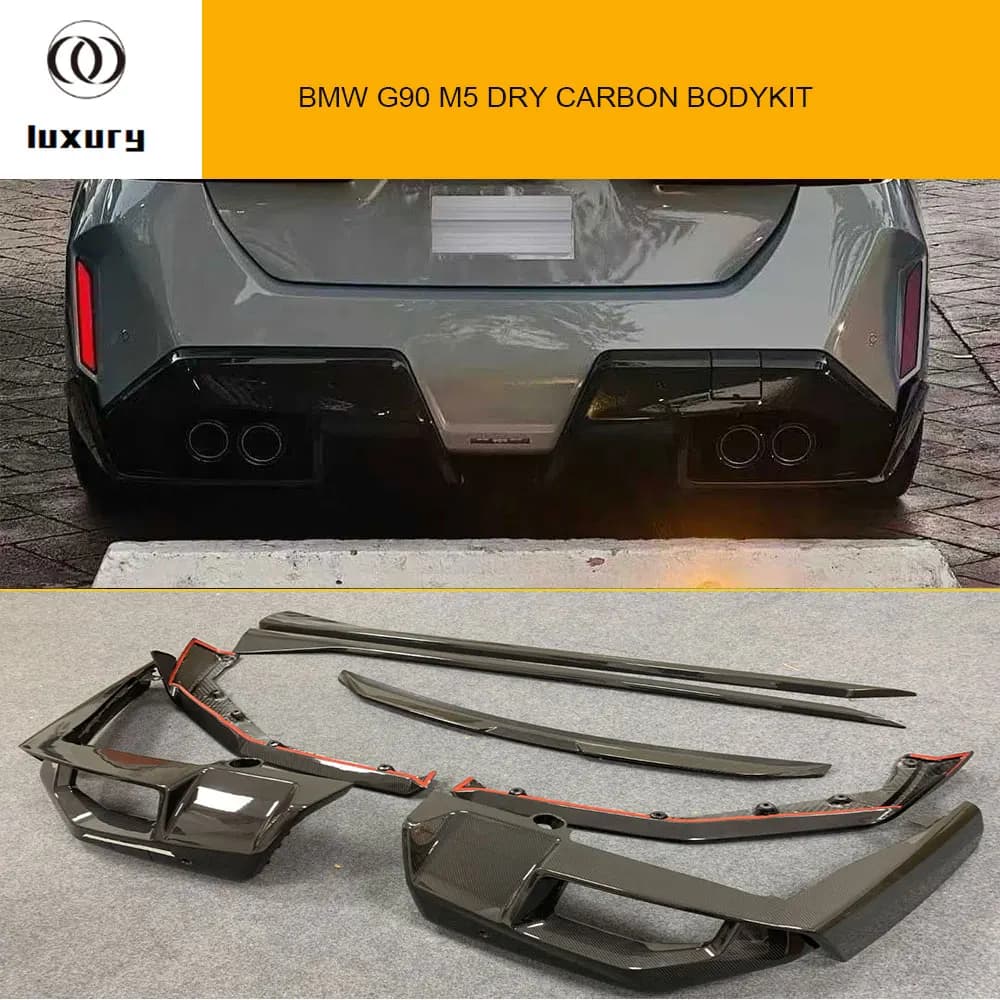 Corpo in fibra di carbonio stile MP, labbro anteriore, gonna laterale, diffusore posteriore, spoiler per BMW G90 M5 2024+