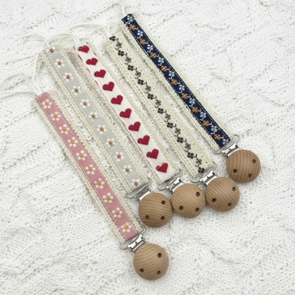 Porta capezzoli fittizio Nuova catena per ciuccio in legno per bambini Ciondolo con stampa floreale carina Design di protezione Ciondolo per massaggiagengive per uso alimentare Uso del bambino