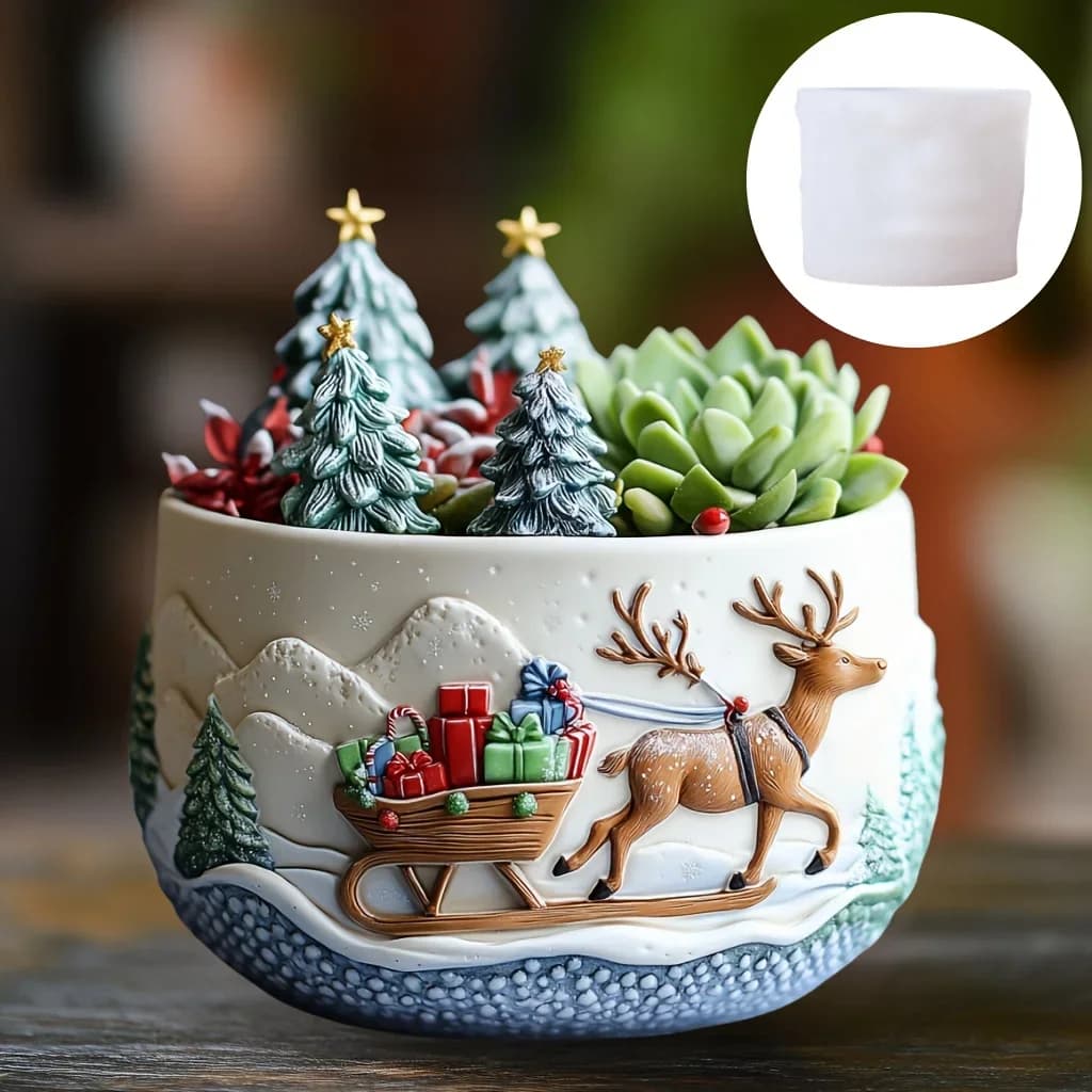 Alce Snow Run Regalo Vaso per piante grasse Stampo in silicone Renna di Natale Stampo per vaso in gesso in resina Stampi per vasi di fiori in cemento alce carino