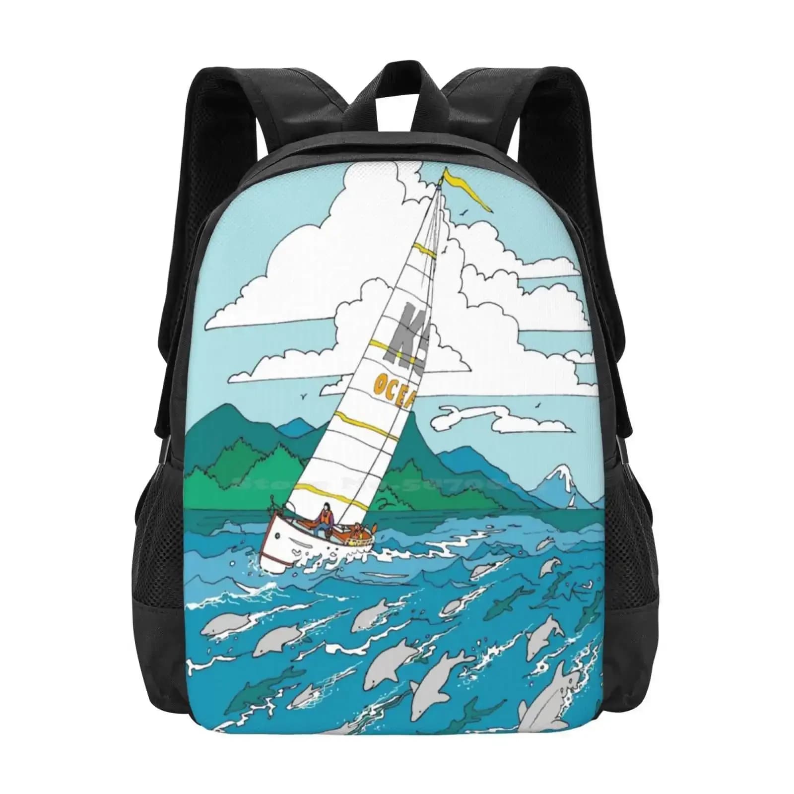 Sailing With The Dolphins School Bags Travel Laptop Backpack Dolphins Sailing Jumping Balbina Studio Canada West Coast Pacific