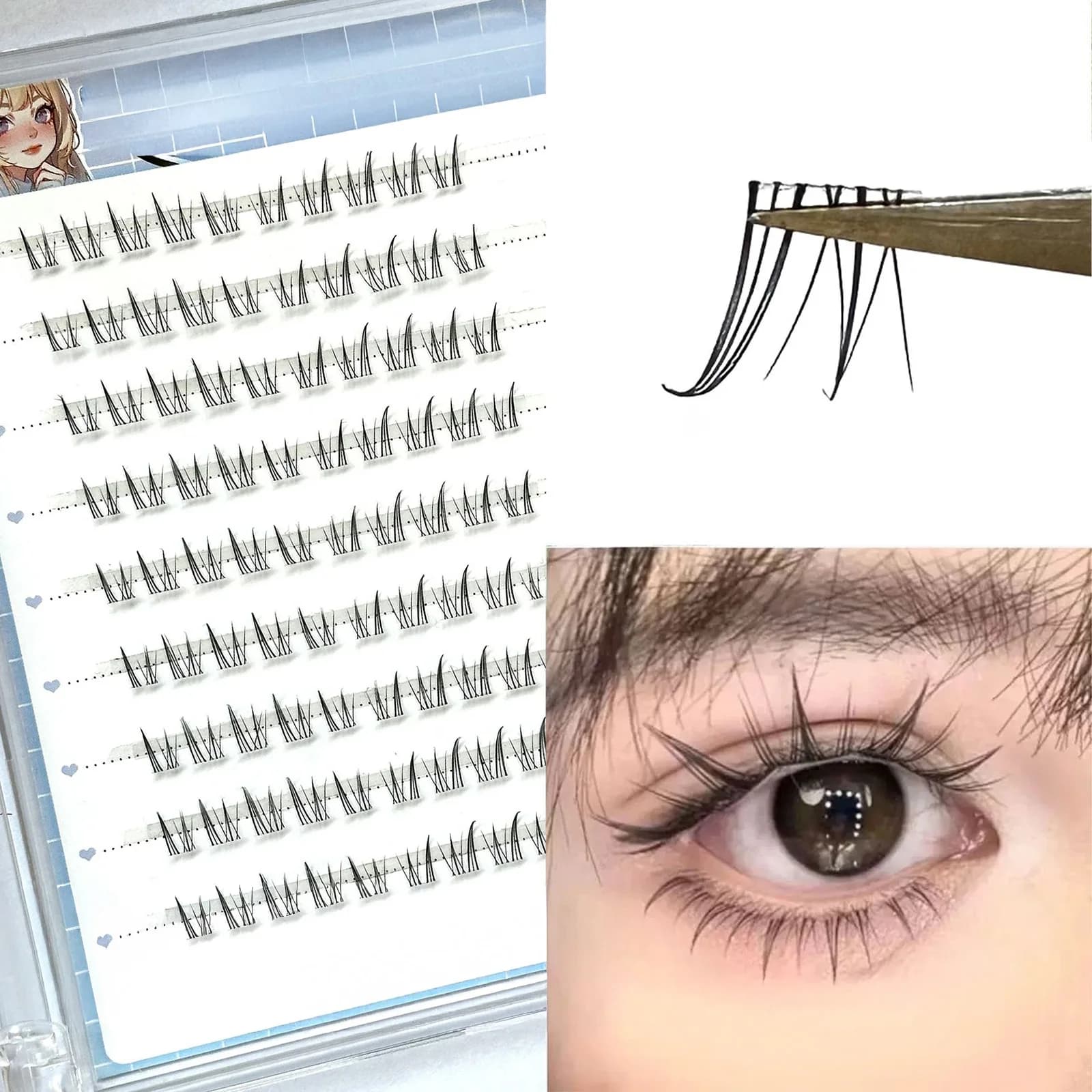 Fake Eyelashes Bunny with Transparent Belt, Individual Natural Eyelashes for a Perfect Eye Makeup, 4-6mm Mixed Curve