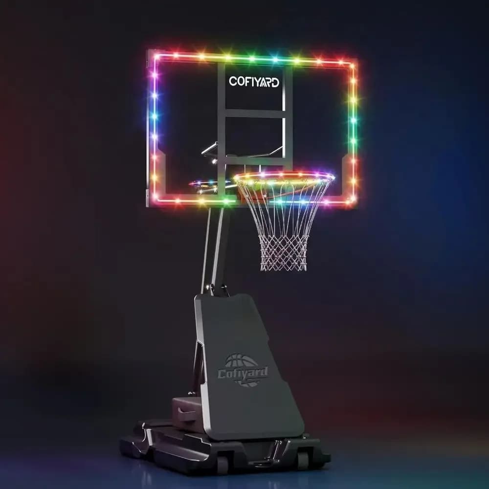 Canestro da Basket Portatile Regolabile per Esterni con Tabellone Infrangibile da 44-54 Pollici e Base Stabile con Sacca di Sabbia
