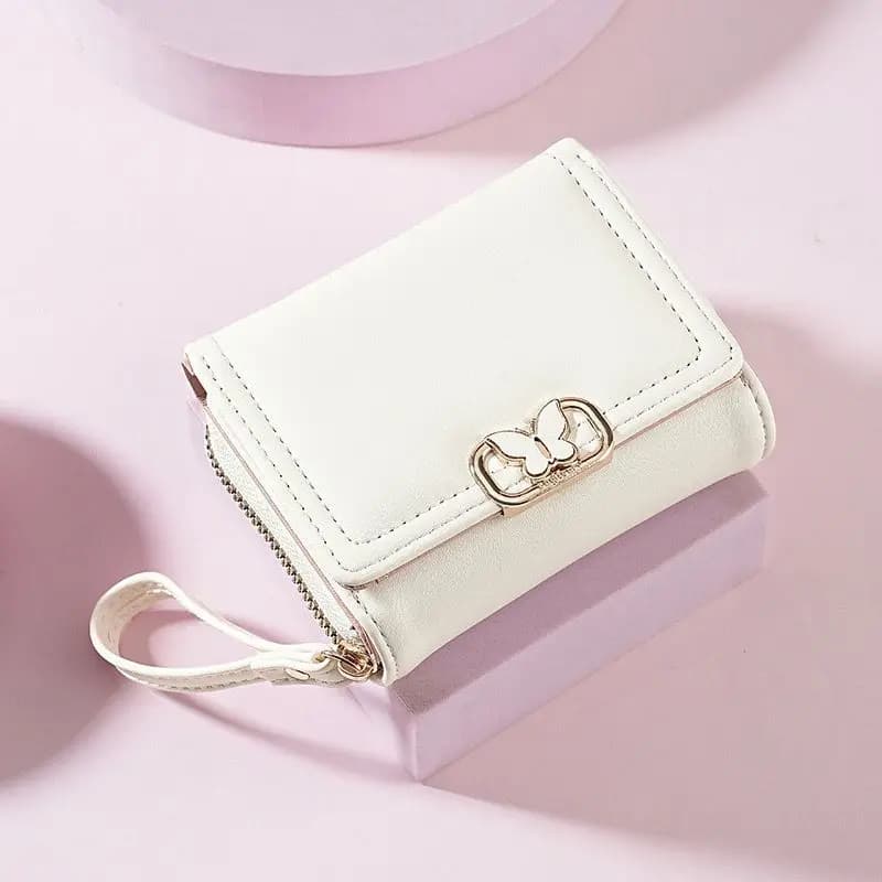 Nuovo Portafoglio da Donna in Pelle, Piccolo e Fresco con Fiocco, Versione Coreana, Pieghevole, Portamonete Corto, con Molteplici Scomparti per Carte, Portafoglio Carino