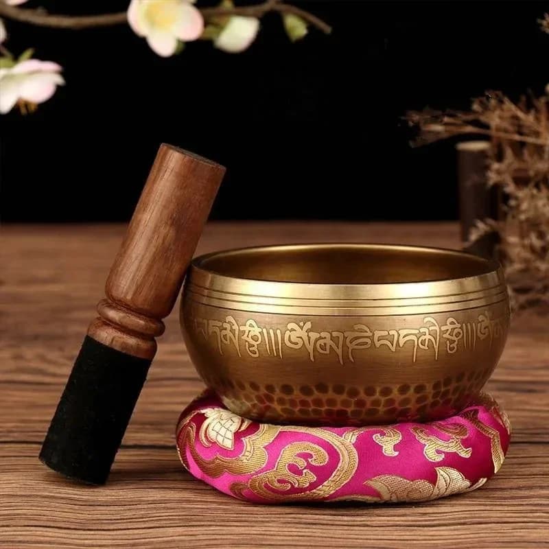 1 Pc Sacred Mantra Engraved Tibetan Singing Bowl Nepal Semi-handmade Brass Meditation Yoga Bath Chakras Balancing