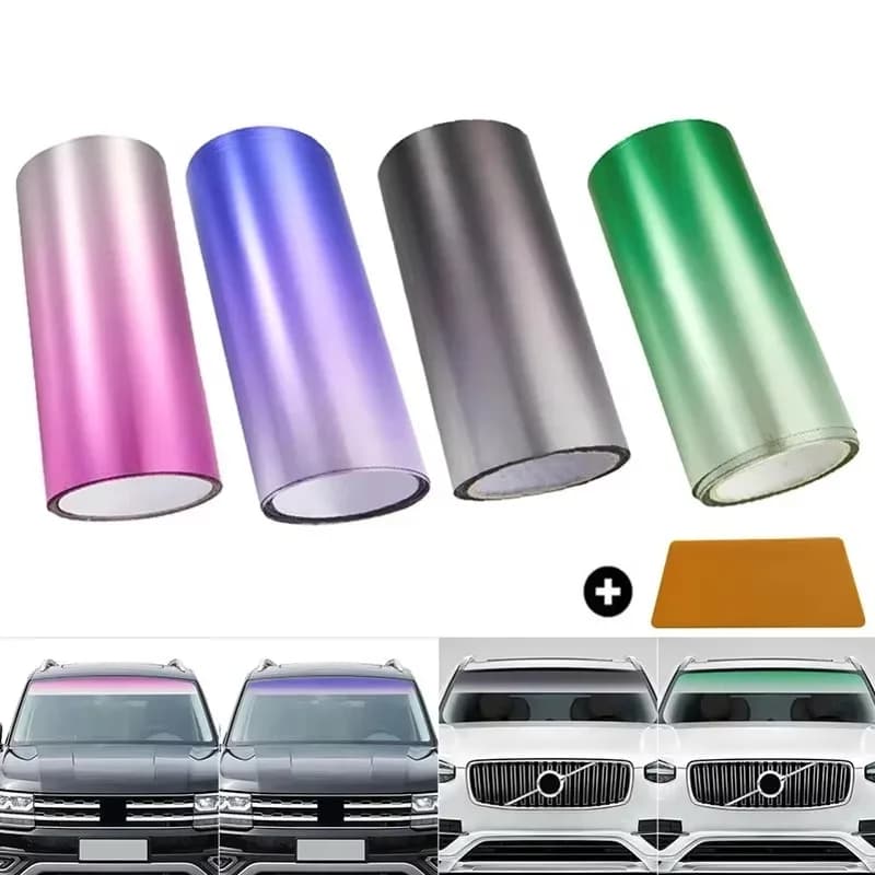 Pellicola Oscurante per Parabrezza Auto, Protezione Solare, Blocco UV, Adesivo Fai-da-Te, Gradiente Colorato