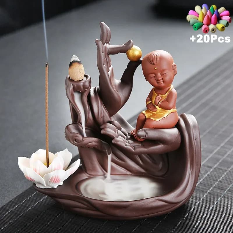 Regalo 20 coni Zen Monaco Buddha Mano Incensiere in ceramica Riflusso Porta bastoncini