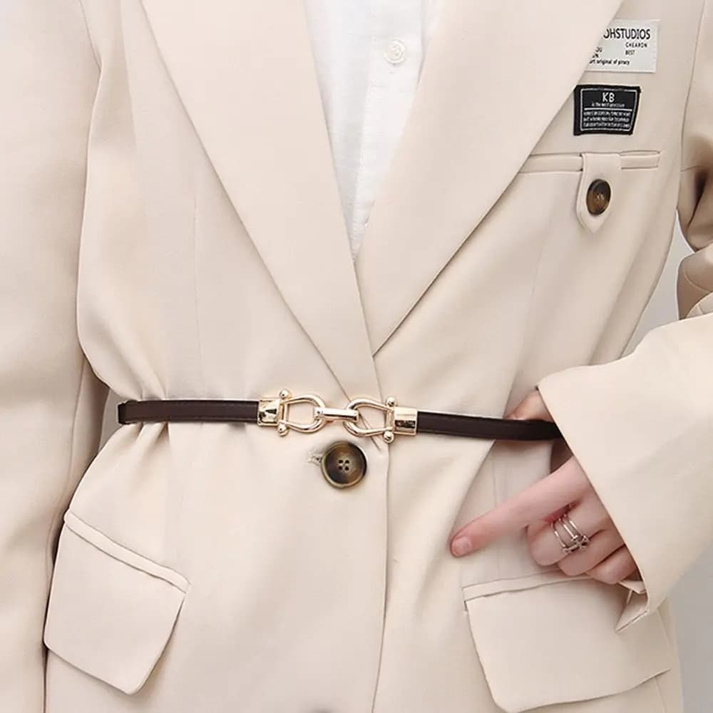 Luxury Designer PU Leather Waist Belt Thin Skinny Waist Cinch Belt Zinc Alloy Buckle Adjustable Waistband Jeans Coat