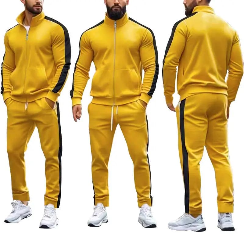 Set Giacca con Cappuccio a Maniche Lunghe da Uomo, Abbigliamento Sportivo Casual Autunno Inverno, Due Pezzi con Colletto a Contrasto, Capospalla per il Tempo Libero