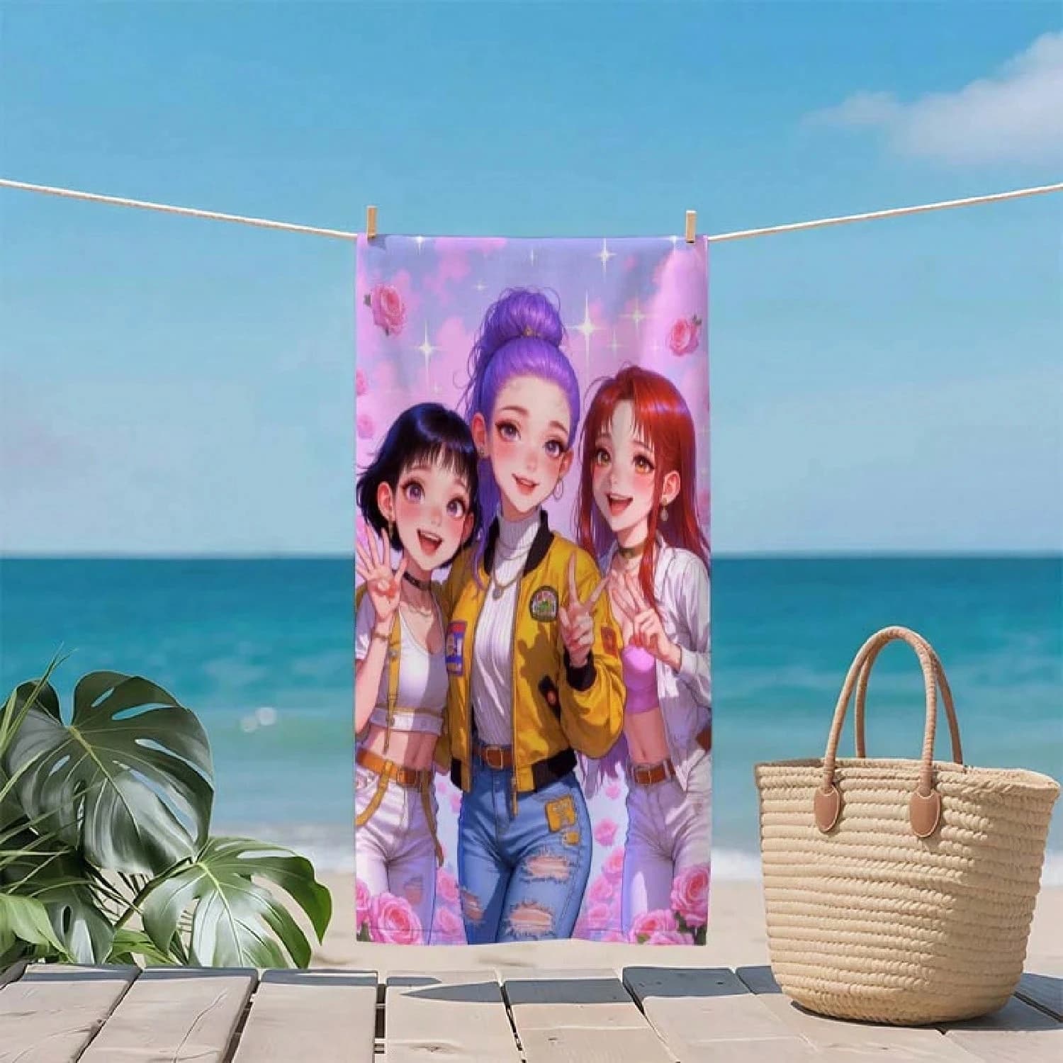 Asciugamano da spiaggia Anime Girl, in microfibra morbida e assorbente ad asciugatura rapida, per spiaggia, piscina, viaggi, asciugamano da bagno con stampa di cartoni animati Kawaii per adolescenti e adulti