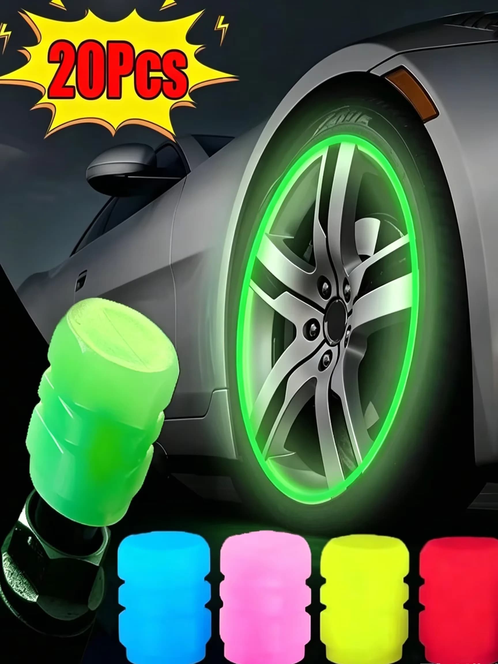 4Pcs Luminous Tire Valve Caps – Fluorescent Night Glowing Wheel Decor for Car, Motorcycle & Bicycle