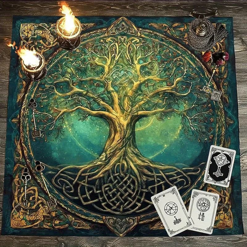 Tovaglia per tarocchi VIKAMA Celtic Tree of Life, panno per cerimonia all'altare Vicat, tappetino speciale per divinazione magica