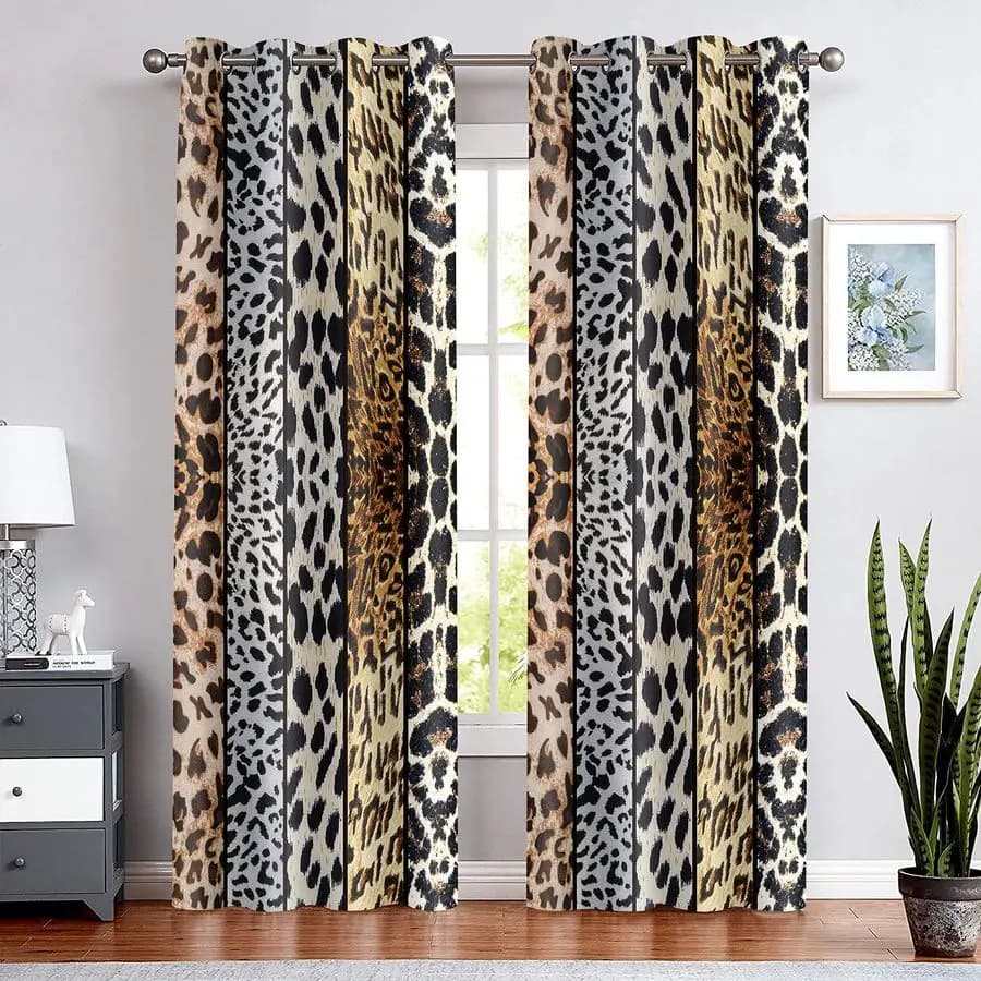 Wild Animal Print Tent, Dark Thermal Insulating with Pattern Leopardy Boa, Curtains for Windows with Eyelets for Living, Dining Room
