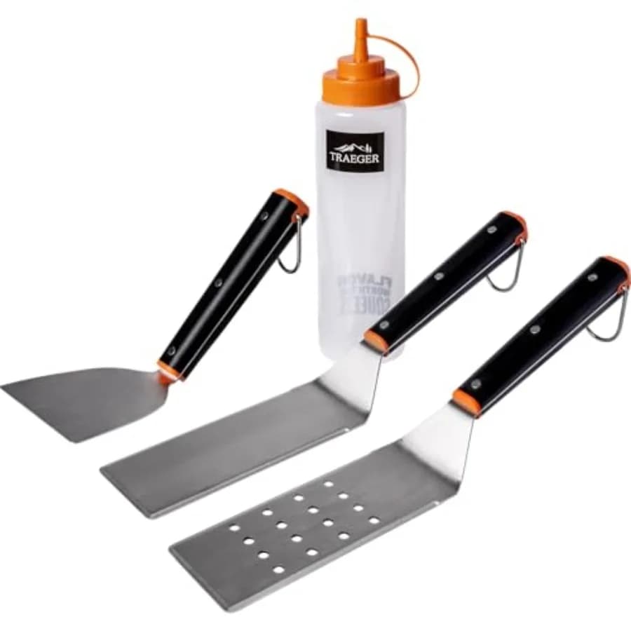Grills Flat Top Grill Essentials Kit 2 Spatulas Scraper Squeeze Bottle Complete Griddle Tool Set for Smash Burgers Frying More
