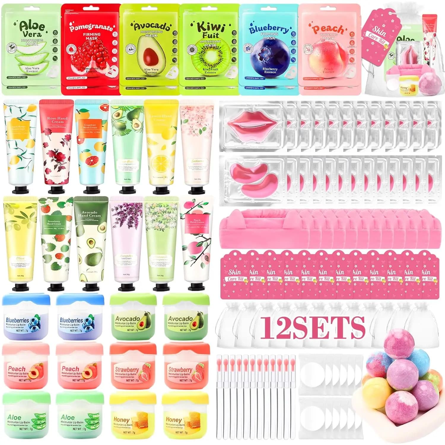 Set of 132 Spa Party Parts with Face Mask, Hand Cream, Lip Balm, Patch Eyes and Bath Bombs for Feet, for Relaxing Dating