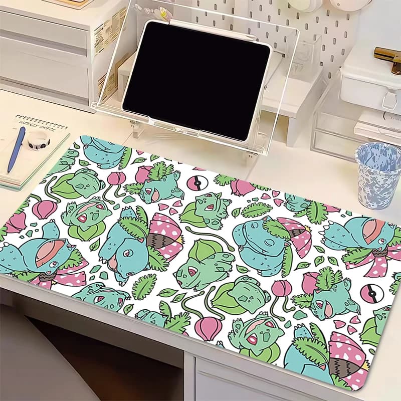 Tappetino per mouse con bordo rinforzato P-Pokemon Bulbasaur Gaming Gabinete Gamer Tappetino per scrivania per computer Tappetino per tastiera antiscivolo Tappetino per mouse per tablet