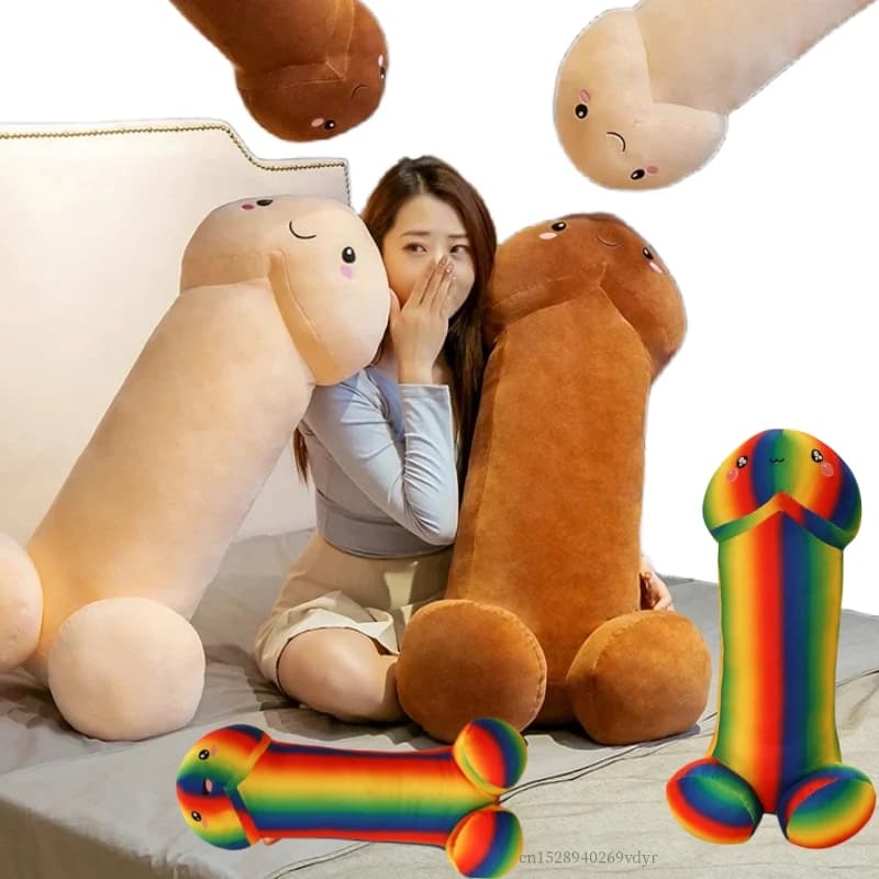 Simpatico arcobaleno creativo a grandezza naturale marrone rosa pene lungo striscia cuscino per dormire gamba giocattoli di peluche cuscino per divano regali di compleanno