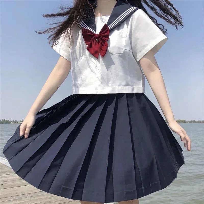 Uniforme Scolastica Giapponese per Ragazze, Completo JK Sexy Primaverile e Autunnale, Cravatta Rossa, Bianco, Tre Pezzi, Uniforme da Marinaio, Completo a Maniche Lunghe per Donne