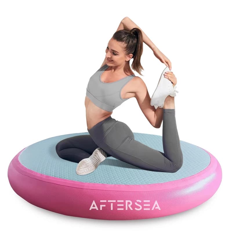 Non-slip Inflatable Gym Mat, Portable Waterproof Round Air Track Mat with Custom Logo for Yoga and Fitness Training