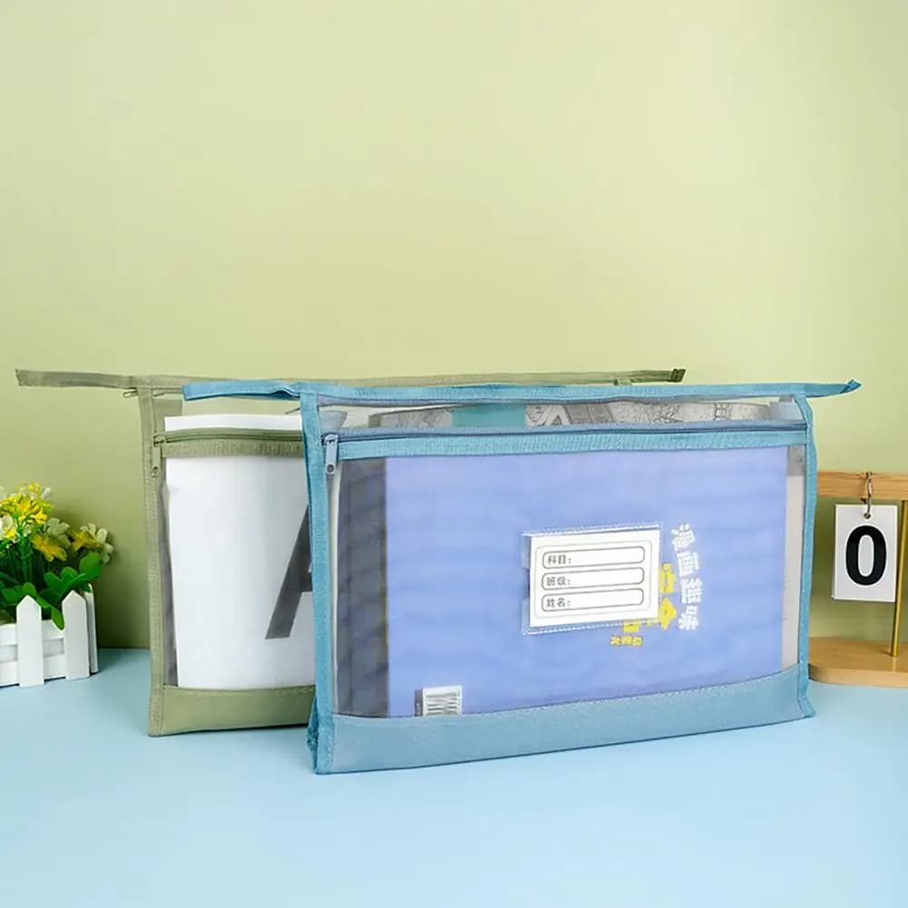 File Storage Case Double-layer Mesh Zipper Pouch Bag Transparent A4 Document Organizer Lightweight Nylon File Folder for Office