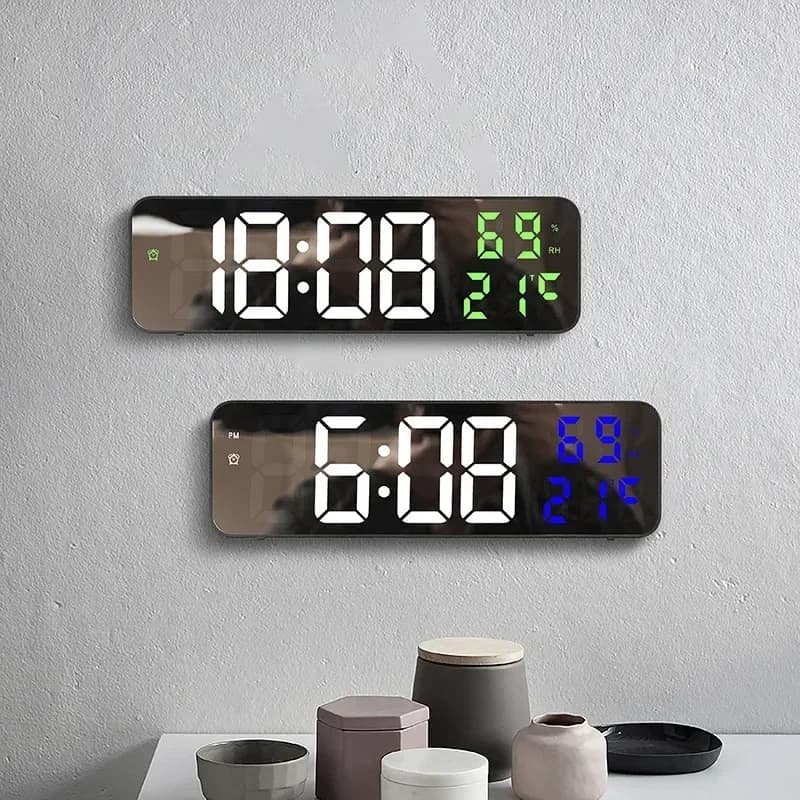 Digital Mirror LED Digital Wall Clock with Hot Sale Electronic Alarm, Plug-in Version for Foreign Trade