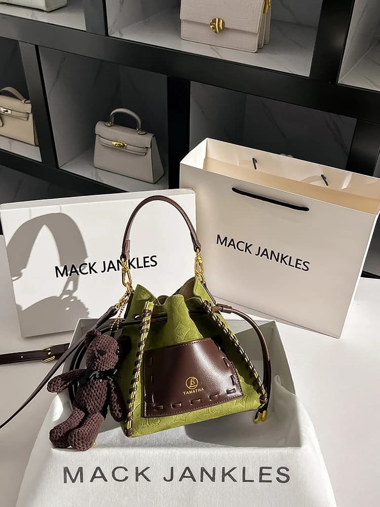 Elegante Borsa a Secchiello in Velluto con Ricami Floreali MackJanice, Borsa da Donna con Design a Intarsio, Stile Casual, Borsa a Tracolla Singola