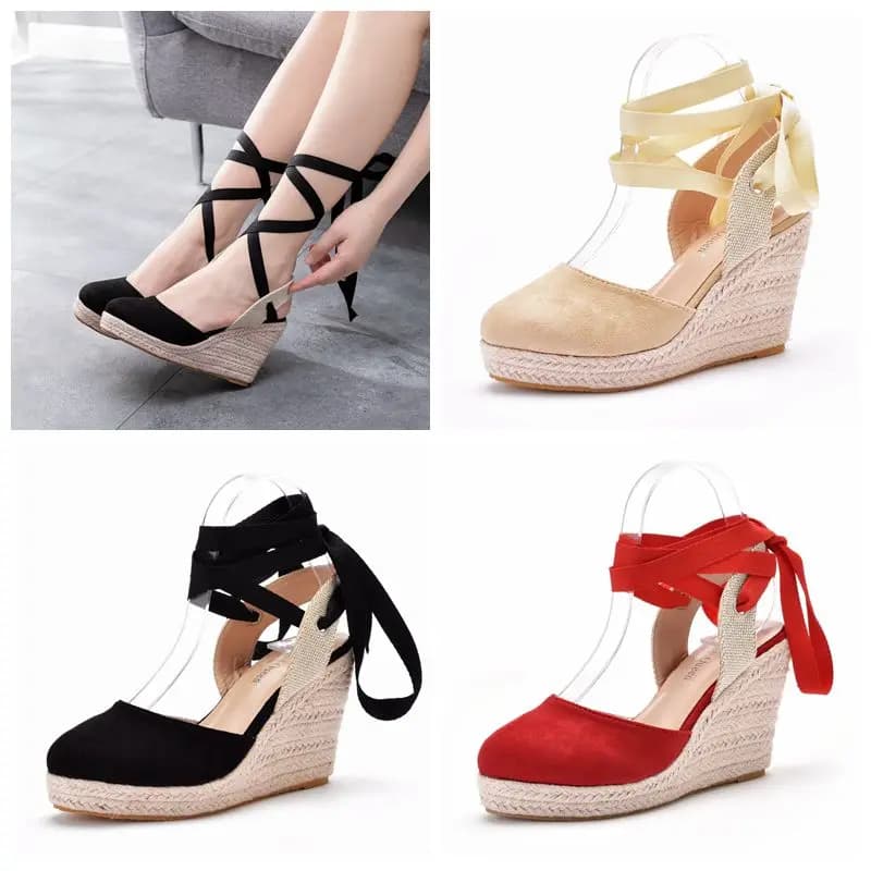 Women's Espadrille Platform Wedge Sandals Closed Toe Ankle Strap Lace up Summer Shoes