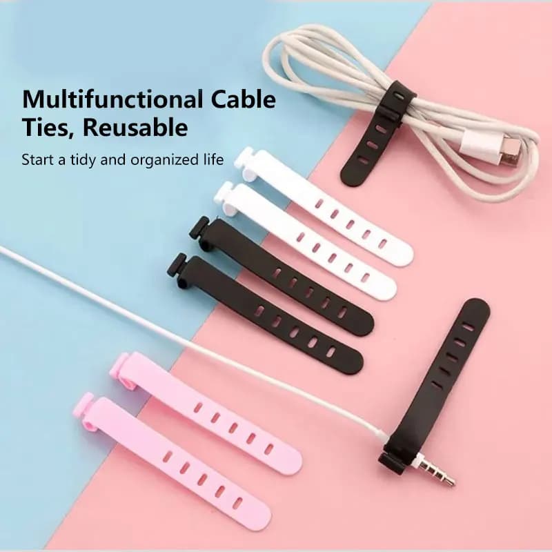10 Pezzi Fascette Fermacavi in Silicone con 5 Fori, Organizzatore e Gestione Cavi, Clip Fermacavi Riutilizzabili, Fascette in Gomma