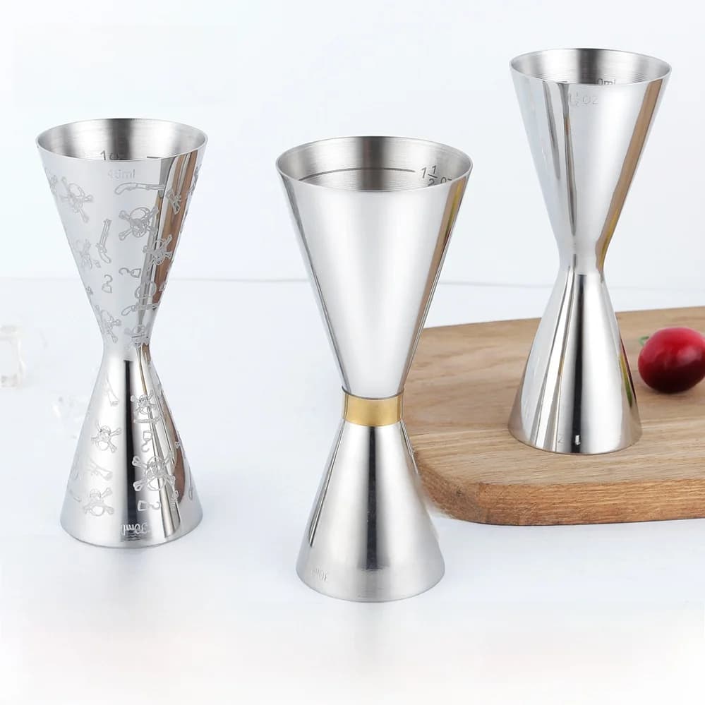 Misurino per Cocktail a Doppia Testa in Acciaio Inossidabile 304 con Scala, Anello Dorato, Misurino a Vita Stretta, Stile Moderno e Semplice