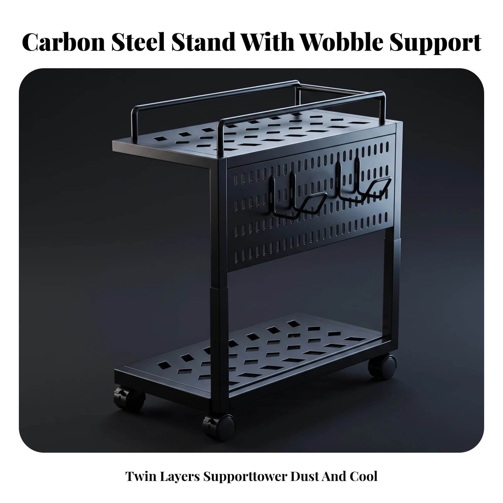 Computer Chassis Stand with Casters Portable Adjustable Computer Chassis Stand Cart Smooth-Rolling Universal for Gamers