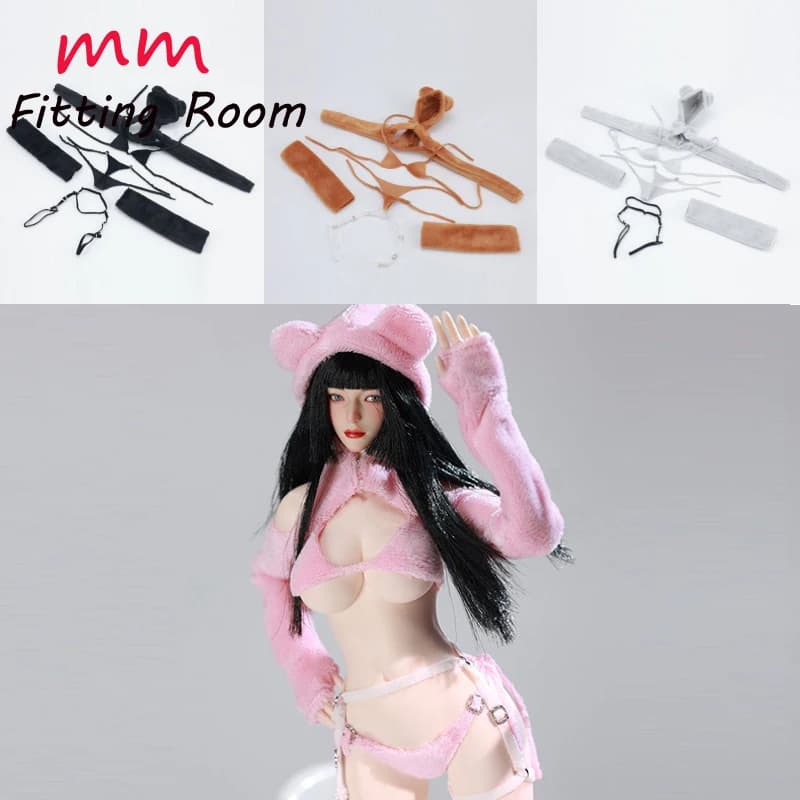 1/6 Scale female cute plush bear hoodie bikini underwear fit 12'' soldier action figure doll