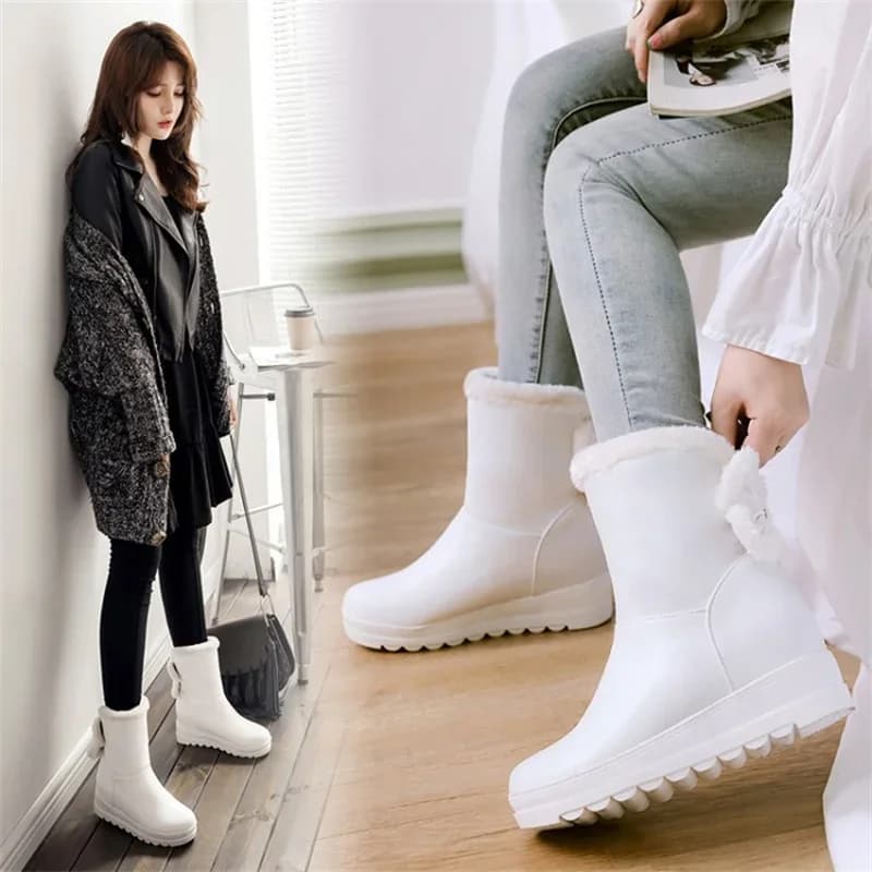YQBTDL 2025 Moda Inverno Lolita Donna Elegante Peluche Caldo Stivaletti da Neve Papillon Foderato Antiscivolo Fuori Slip-on Scarpe Rosa