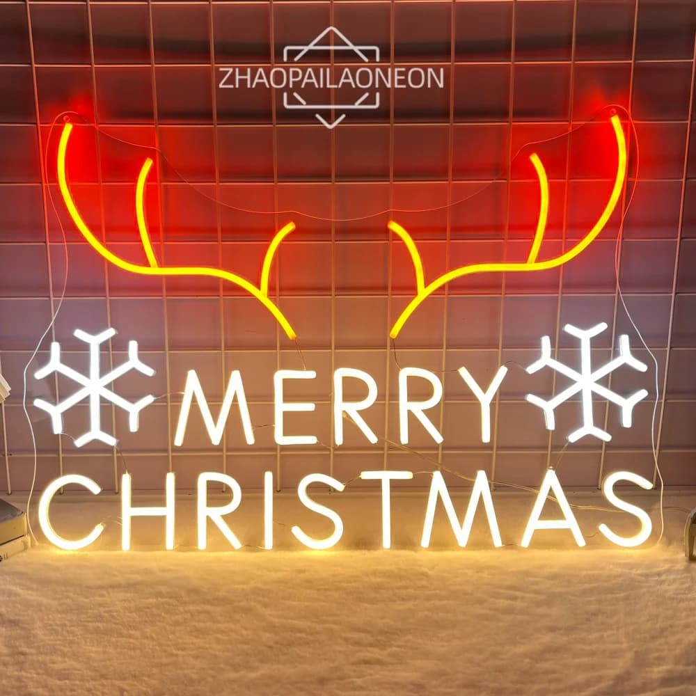 Buon Natale Led Light Neon Sign Anlter Snow Neon Led Sign Home Camera da letto Negozio Festa Decorazioni natalizie Led Appeso a parete USB