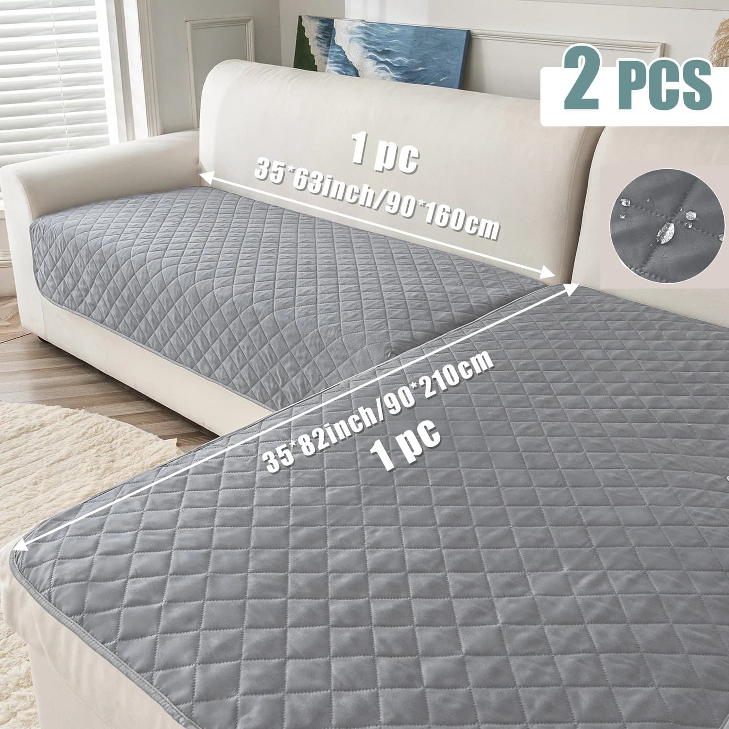 2PCS Waterproof Sofa Cover Non-Slip Sofa Seat Slipcover Anti-dirty Pets Kids Cats Dogs L Couch Mattress Pads Living Room