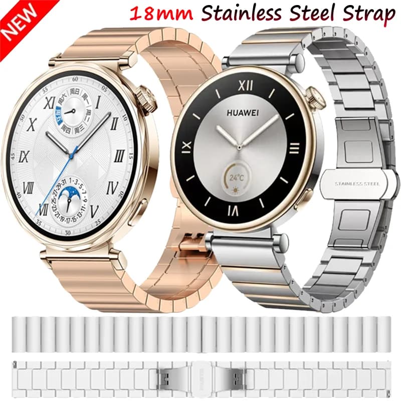 Cinturino in acciaio inossidabile da 18 mm per Huawei Watch GT5/GT4 41mm Bracciale confortevole di lusso da donna in metallo per Huawei Watch 5/GT5 Pro 42mm