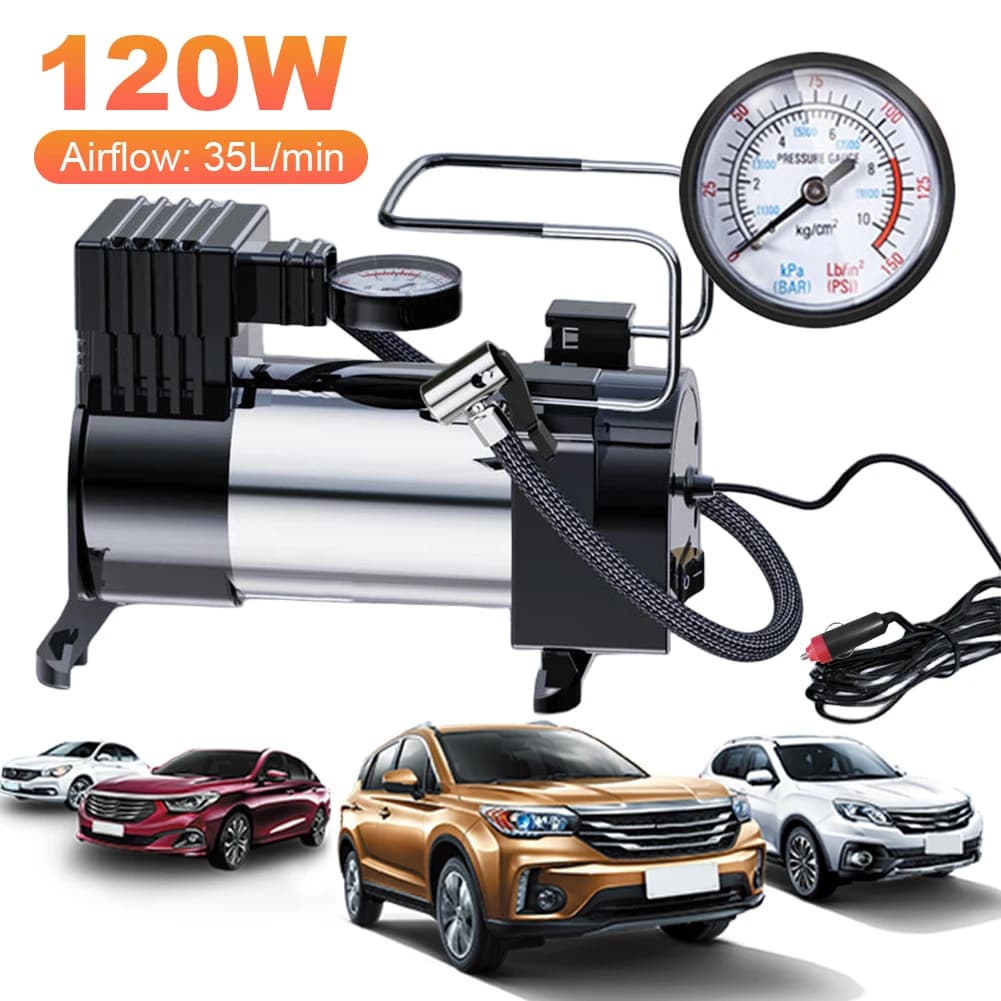 Compressore d'Aria Portatile 12V con Manometro, Gonfiatore Elettrico per Pneumatici, Sistema di Alimentazione a Cilindro, Pompa per Pneumatici Auto, Pompa Elettrica per Auto