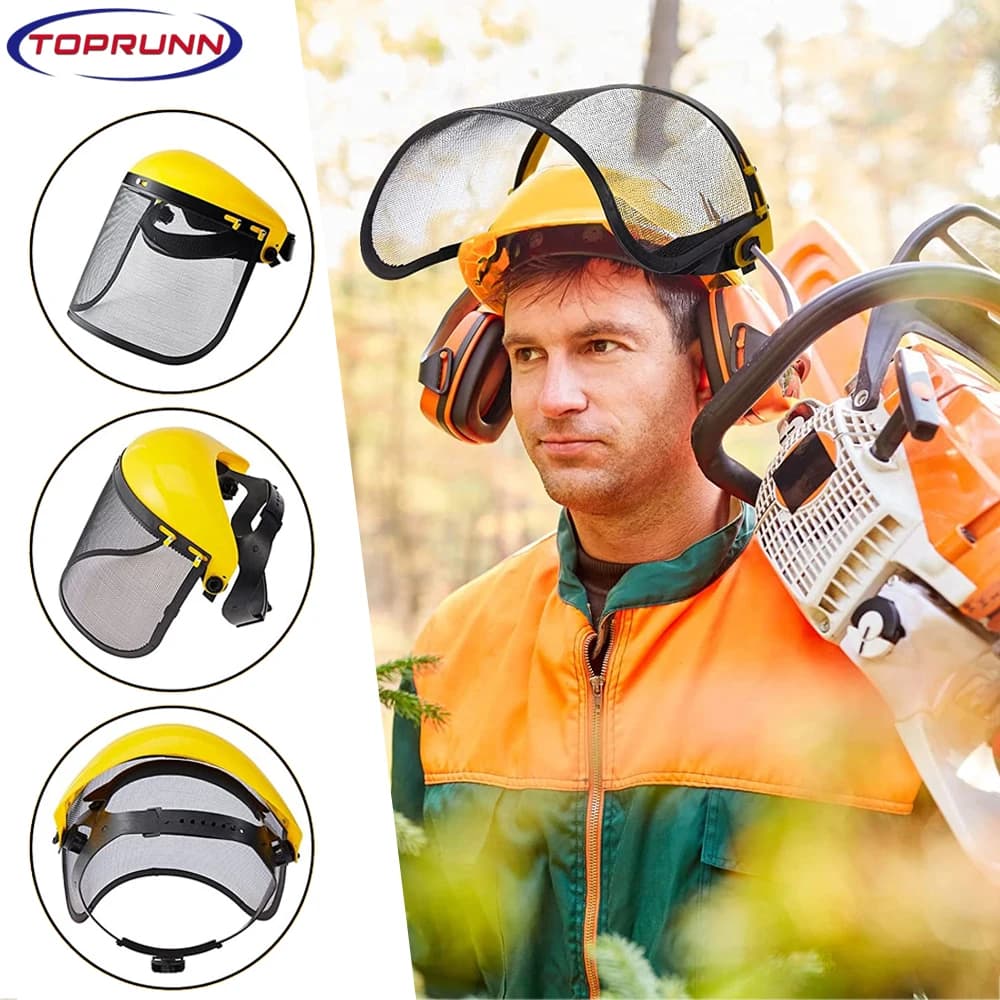 Safety visor with mesh visor Protective mask Full chain for chainsaw Trimmer hat Pole Power Weed Wacker Protection