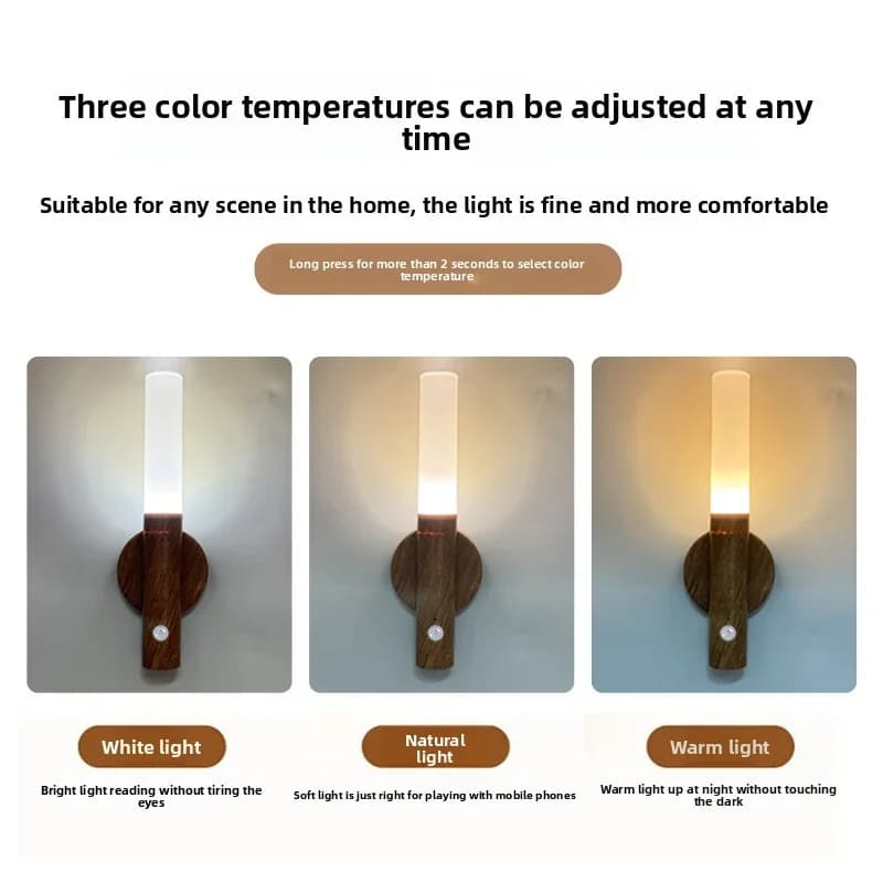 1/2/3/4 Pezzi Lampada Notturna LED con Sensore di Movimento, Ricaricabile, Magnetica, Effetto Legno, per Camera da Letto, Comodino, Corridoio, Scale