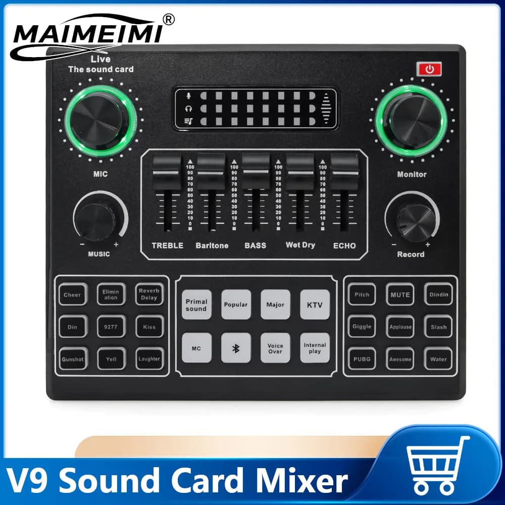 Scheda audio professionale V9 Scheda audio live Registrazione audio Mixer portatile per Youtube Mixer HIFI Registra attrezzature per il canto