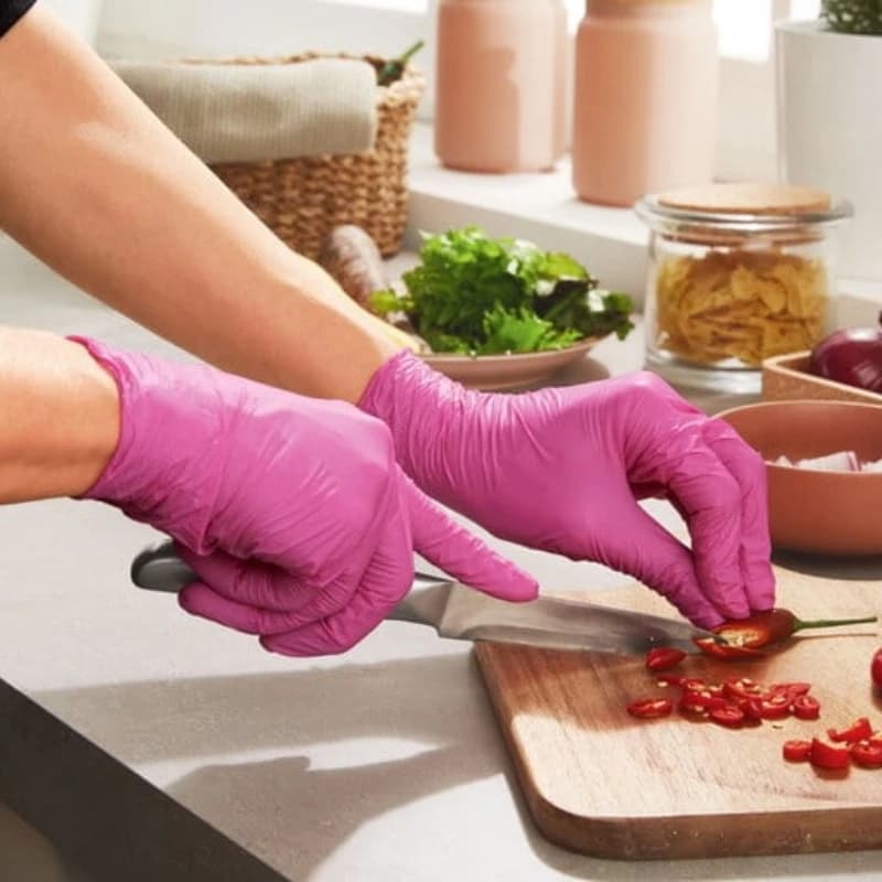 20/50/100 Pezzi Guanti Monouso in Nitrile Fucsia 3.5mil Senza Lattice e Senza Polvere per Pulizie Domestiche, Cucina e Giardinaggio