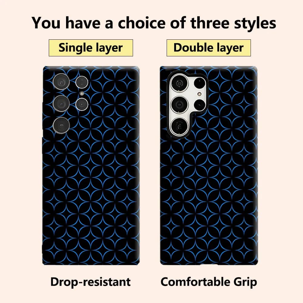 Blue Geometric Tile Luxury Fashion Full Lens Protective Case for Samsung Galaxy S26 S25 S24 A56 A36 Plus Ultra