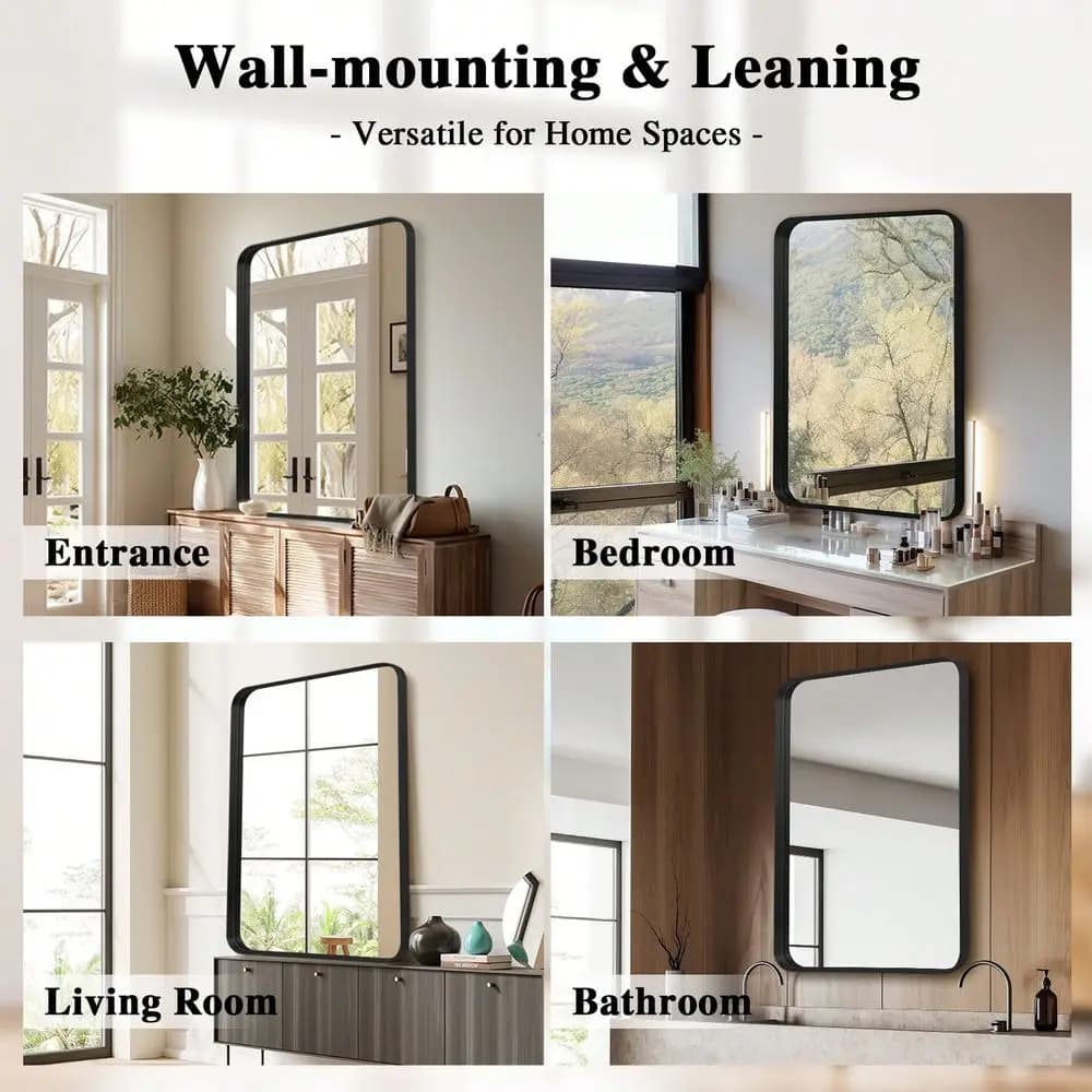 Specchio da Bagno di Varie Dimensioni, Specchio Decorativo Rettangolare con Angoli Arrotondati da Parete per Soggiorno