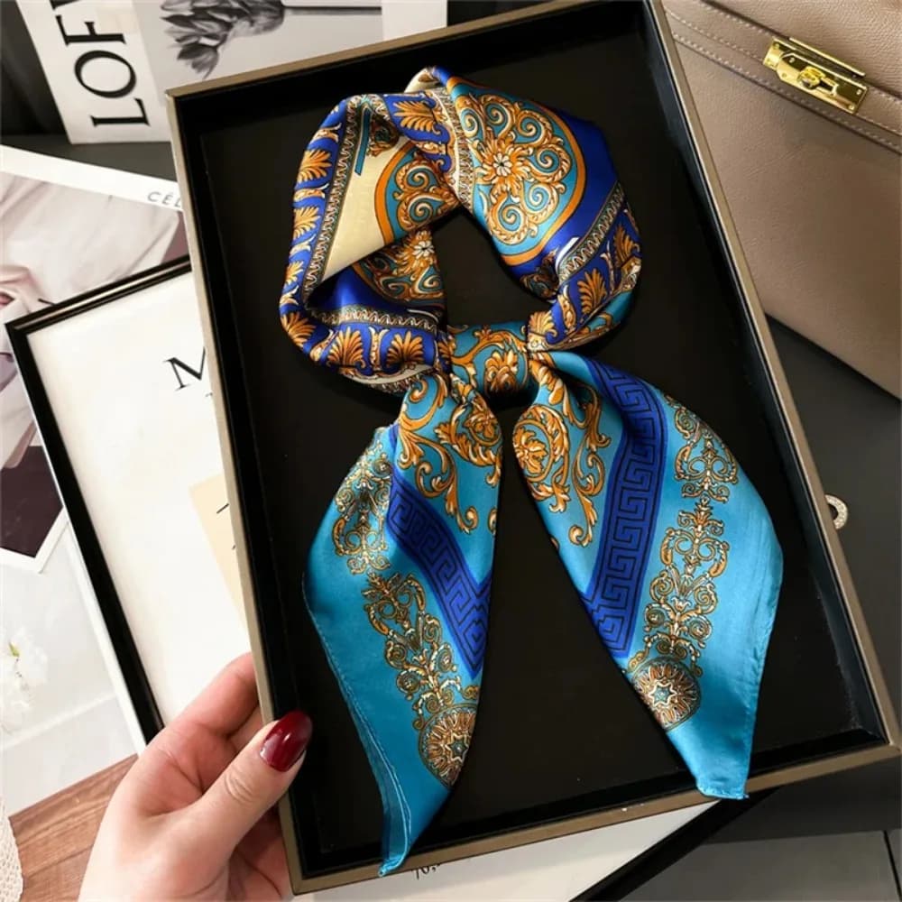 Sciarpa Pashmina in Seta Stampata 70x70cm per Donna, Foulard Quadrato di Lusso, Fascia per Capelli, Bandana per Collo