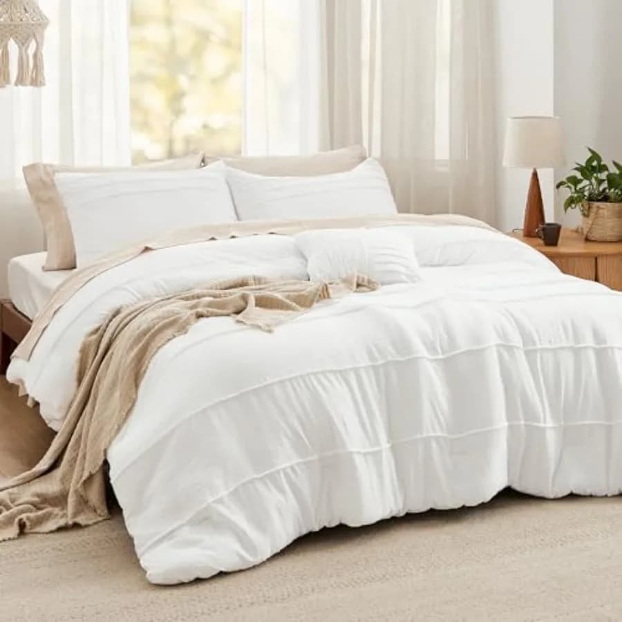 Set Copripiumino Bianco - 4 Pezzi con Pieghe a Pizzico, Set Biancheria da Letto Alternativa al Piumino per Tutte le Stagioni: 1 Copripiumino, 2 Federe, 1 Copriletto