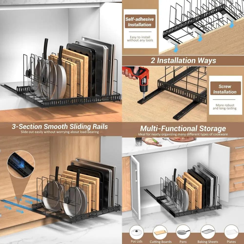 Expandable bakery tray and biscuit organizer, 13-22 inch wide adjustable cutter storage solution