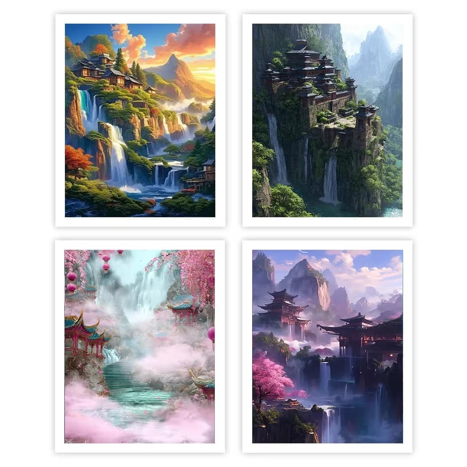 Acrylic Paint By Numbers Waterfall Scenery By Numbers on Canvas Coloring By Number for Adults Paint Digital Art